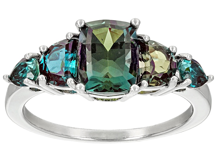 Blue Lab Created Alexandrite Rhodium Over Sterling Silver
