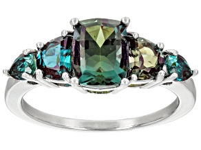 Blue Lab Created Alexandrite Rhodium Over Sterling Silver Ring 2.52ctw
