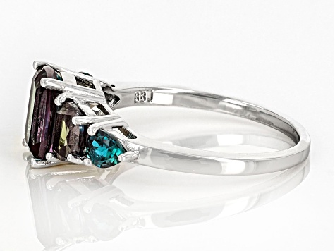 Blue Lab Created Alexandrite Rhodium Over Sterling Silver Ring 2.52ctw
