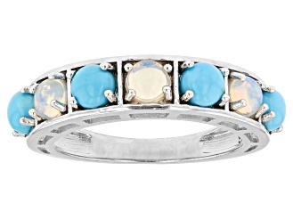 Blue Sleeping Beauty Turquoise Rhodium Over Silver Band Ring 0.50ctw