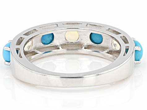 Blue Sleeping Beauty Turquoise Rhodium Over Silver Band Ring 0.50ctw