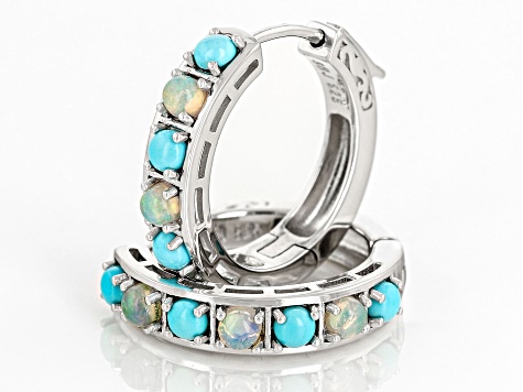 Blue Sleeping Beauty Turquoise Rhodium Over Silver Hoop Earrings