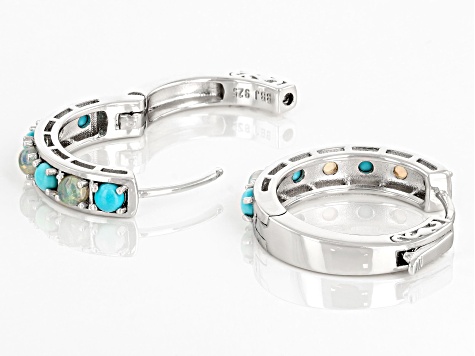 Blue Sleeping Beauty Turquoise Rhodium Over Silver Hoop Earrings