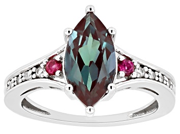 Picture of Blue Lab Alexandrite Rhodium Over Sterling Silver Ring 1.87ctw