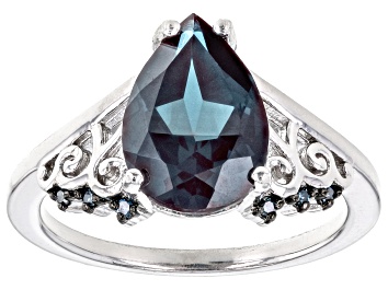 Picture of Blue Lab Created Alexandrite Rhodium Over Sterling Silver Ring 3.23ctw