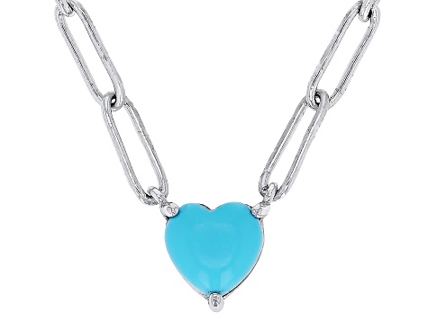 Blue Sleeping Beauty Turquoise Rhodium Over Sterling Silver Paperclip Necklace