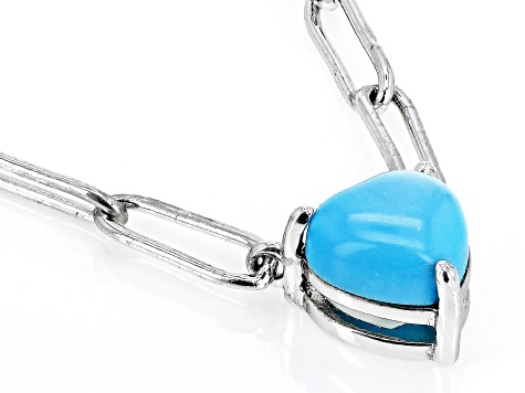 Blue Sleeping Beauty Turquoise Rhodium Over Sterling Silver Paperclip Necklace