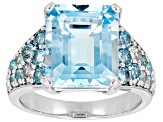 Sky Blue Topaz Rhodium Over Silver Ring 8.80ctw