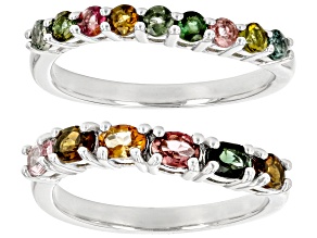 Multicolor Tourmaline Rhodium Over Sterling Silver Stackable Ring 1.61ctw