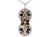 Multicolor Tourmaline Rhodium Over Silver Pendant With Chain 6.56ctw