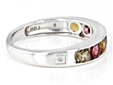 Multicolor Tourmaline Rhodium Over Silver Band Ring 1.20ctw