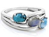 Multicolor Rainbow Moonstone Rhodium Over Silver 3-Stone Ring