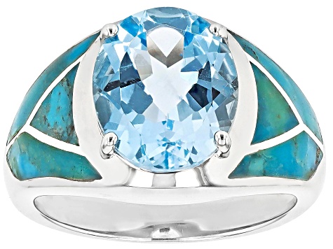 Sky Blue Topaz Rhodium Over Sterling Silver Ring 6.20ct