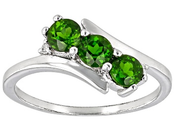 Picture of Green Chrome Diopside Rhodium Over Silver Ring 0.72ctw