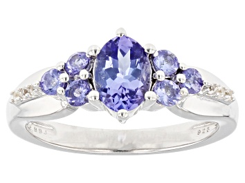 Picture of Blue Tanzanite Rhodium Over Sterling Silver Ring 1.25ctw