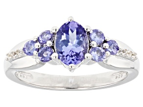 Blue Tanzanite Rhodium Over Sterling Silver Ring 1.25ctw