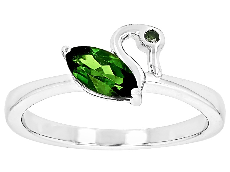 Green Chrome Diopside Rhodium Over Silver Swan Ring 0.47ctw Green Chrome Diopside Rhodium Over Silver Swan Ring 0.47ctw