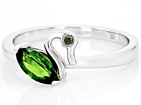 Green Chrome Diopside Rhodium Over Silver Swan Ring 0.47ctw