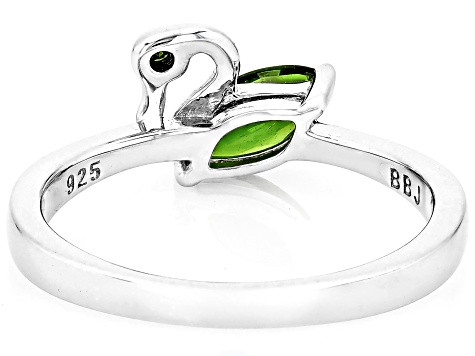 Green Chrome Diopside Rhodium Over Silver Swan Ring 0.47ctw