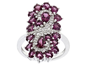 Picture of Raspberry Rhodolite Rhodium Over Silver Ring 3.99ctw