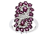 Raspberry Rhodolite Rhodium Over Silver Ring 3.99ctw