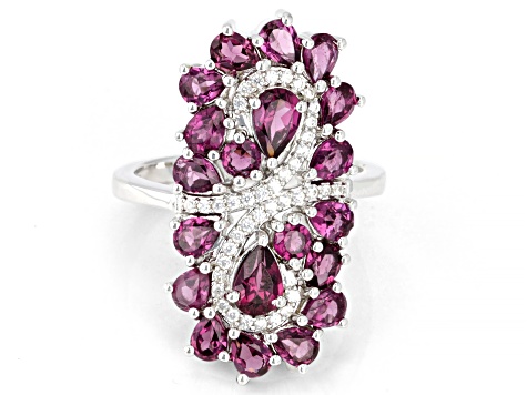 Raspberry Rhodolite Rhodium Over Silver Ring 3.99ctw