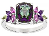 Multi-Color Quartz Rhodium Over Sterling Silver Ring 2.89ctw