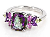 Multi-Color Quartz Rhodium Over Sterling Silver Ring 2.89ctw