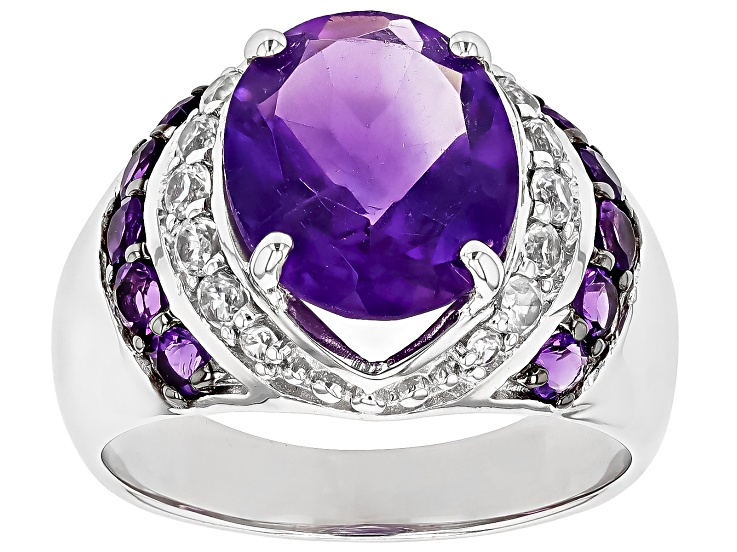 Purple African Amethyst Rhodium Over Silver Ring 4.50ctw