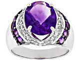 Purple African Amethyst Rhodium Over Silver Ring 4.50ctw