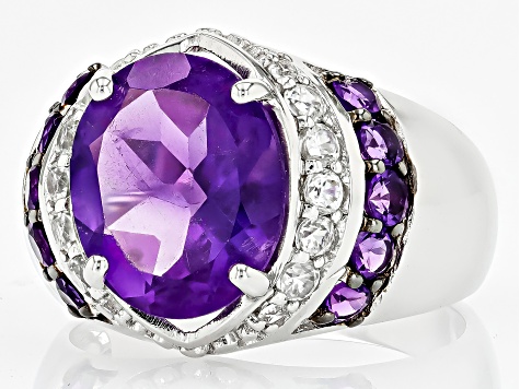 Purple African Amethyst Rhodium Over Silver Ring 4.50ctw