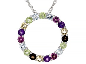 Multicolor Multi-Gem Rhodium Over Sterling Silver Pendant With chain 2.45ctw