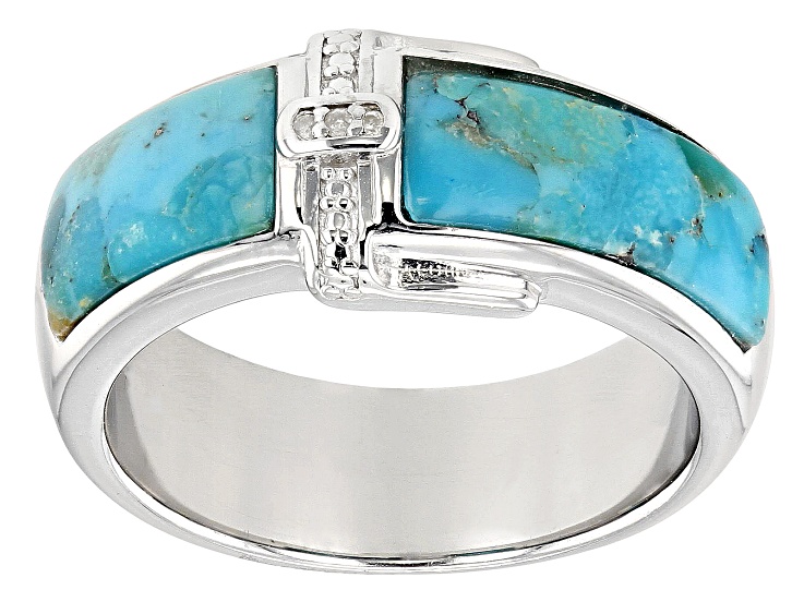 Blue Kingman Turquoise Rhodium Over Silver Buckle Ring - CTB724 | JTV