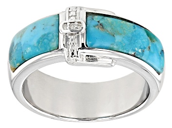 Picture of Blue Kingman Turquoise Rhodium Over Silver Buckle Ring