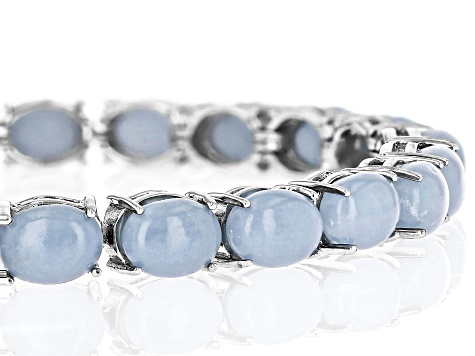 Blue Angelite Rhodium Over Sterling Silver Tennis Bracelet