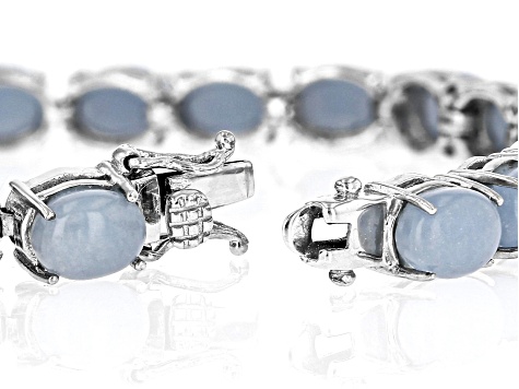 Blue Angelite Rhodium Over Sterling Silver Tennis Bracelet