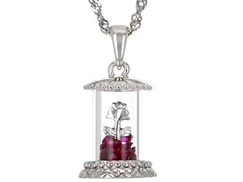 Red Lab Created Ruby Rhodium Over Silver Prayer Box Pendant With Chain