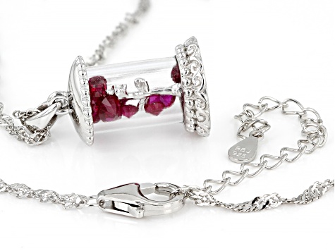 Red Lab Created Ruby Rhodium Over Silver Prayer Box Pendant With Chain