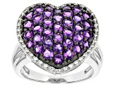 Purple African Amethyst Rhodium Over Sterling Silver Heart Ring 1.97ctw