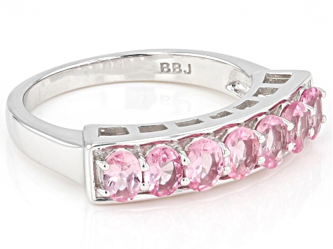 Pink Spinel Rhodium Over Sterling Silver Band Ring 0.95ctw