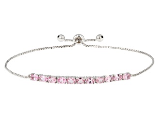 Pink Spinel Rhodium Over Sterling Silver bolo Bracelet 1.65ctw