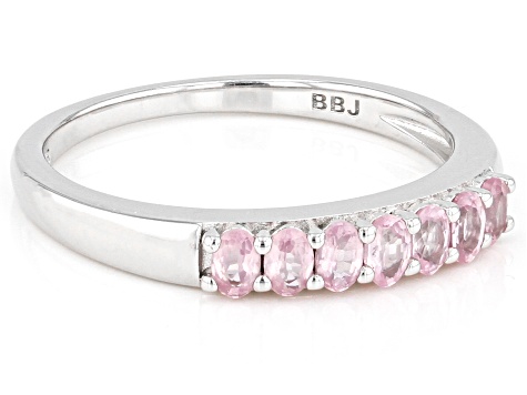 Pink Spinel Rhodium Over Sterling Silver Band Ring 0.48ctw