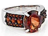 Red Labradorite Rhodium Over Sterling Silver Ring 3.51ctw