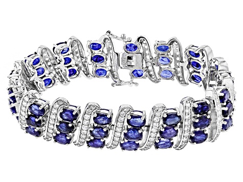 Blue Mahaleo(R) Sapphire Rhodium Over Sterling Silver Bracelet 33.92ctw