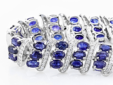 Blue Mahaleo(R) Sapphire Rhodium Over Sterling Silver Bracelet 33.92ctw