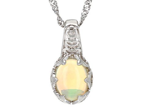 Multicolor Ethiopian Opal Rhodium Over Sterling Silver Pendant With Chain 0.95ct