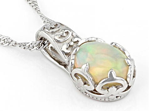 Multicolor Ethiopian Opal Rhodium Over Sterling Silver Pendant With Chain 0.95ct