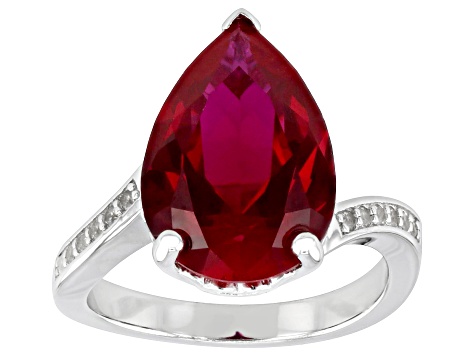 Lab Created Ruby Rhodium Over Sterling Silver Ring 7.14ctw