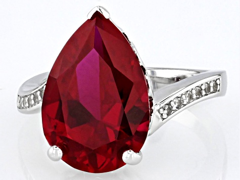 Lab Created Ruby Rhodium Over Sterling Silver Ring 7.14ctw