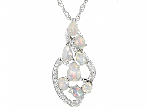 Multicolor Ethiopian Opal Rhodium Over Sterling Silver Pendant With Chain 1.27ctw